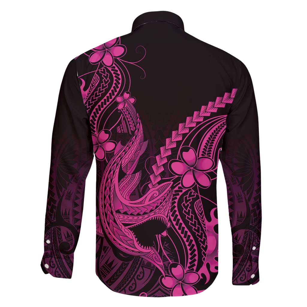 Pink Black Aloha Hawaii Family Matching Puletasi and Hawaiian Shirt Polynesian Shark Tattoo With Plumeria - Polynesian Pride