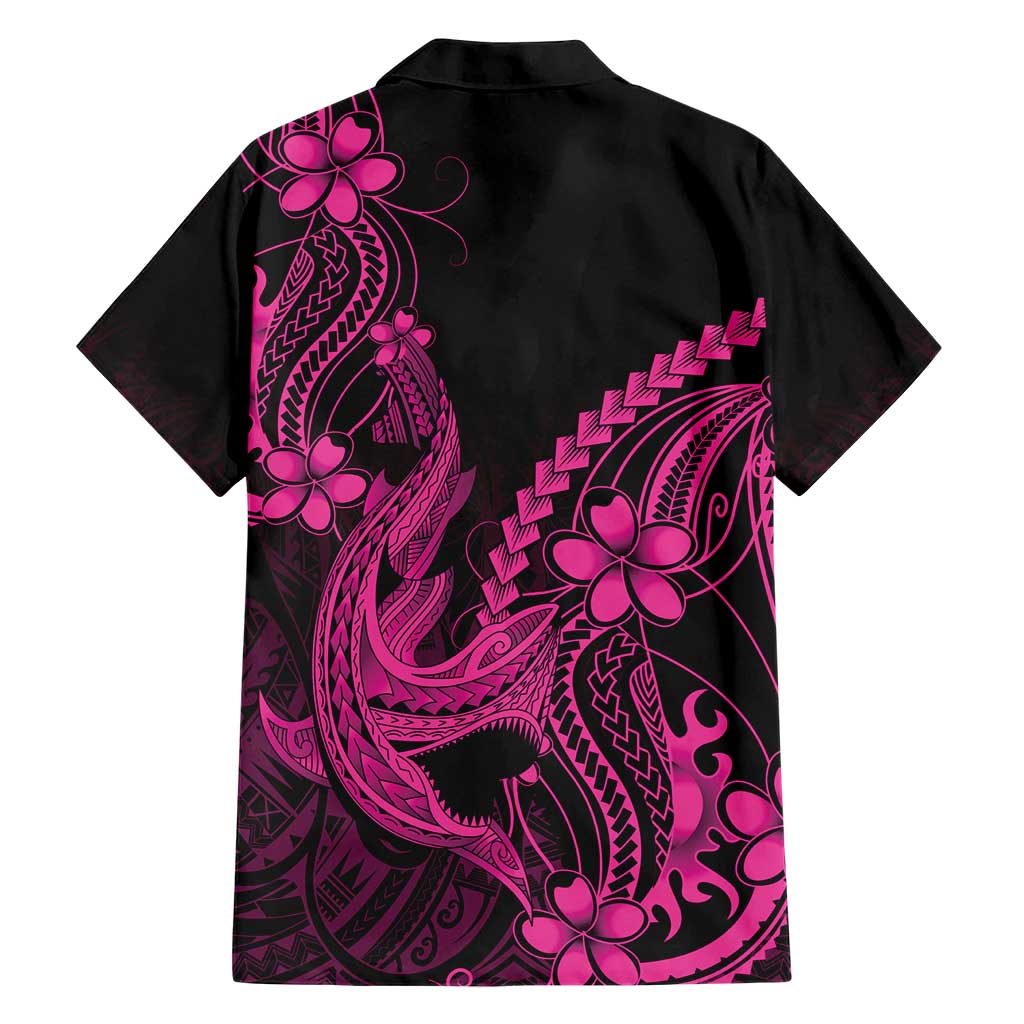 Pink Black Aloha Hawaii Family Matching Short Sleeve Bodycon Dress and Hawaiian Shirt Polynesian Shark Tattoo With Plumeria - Polynesian Pride