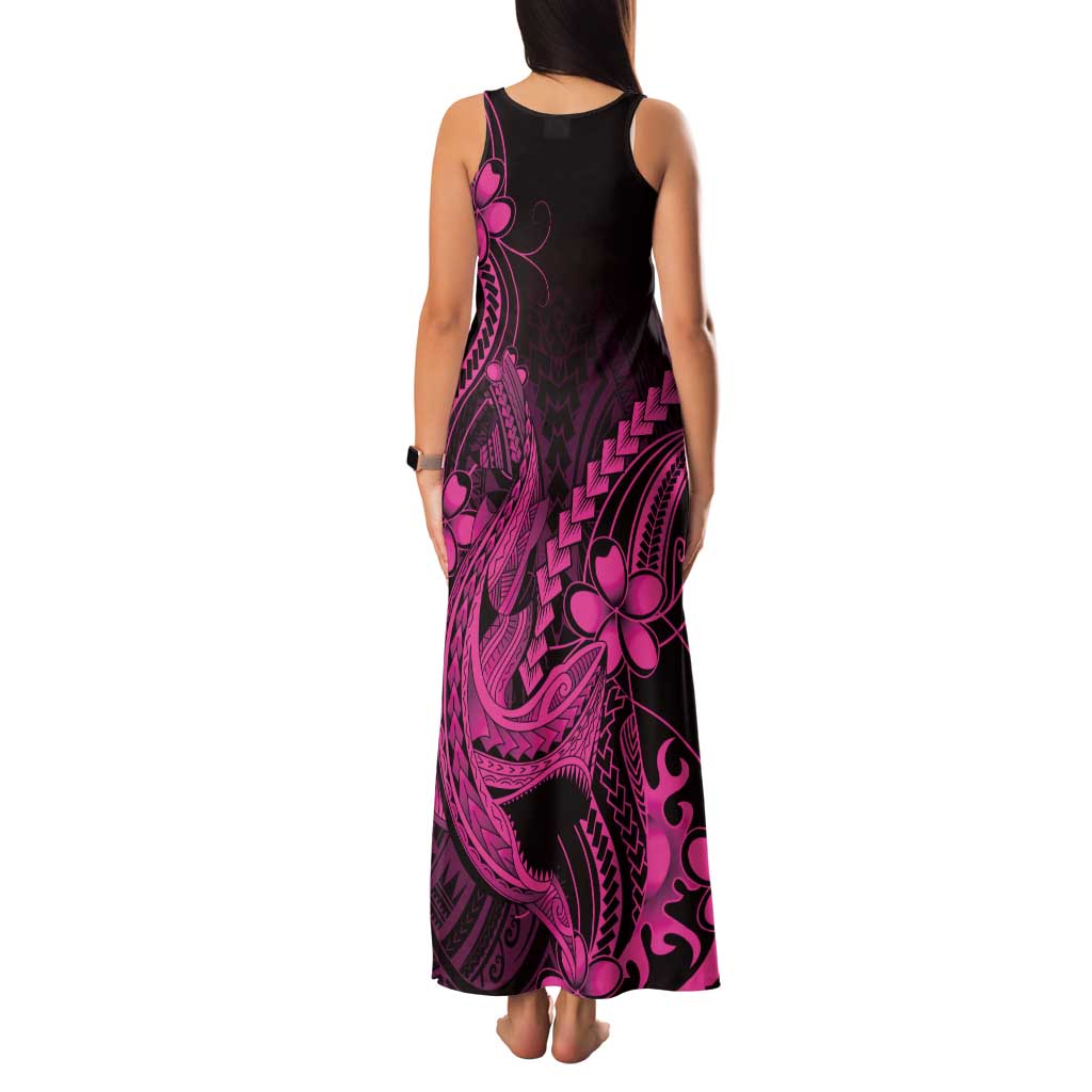 Pink Black Aloha Hawaii Family Matching Tank Maxi Dress and Hawaiian Shirt Polynesian Shark Tattoo With Plumeria - Polynesian Pride