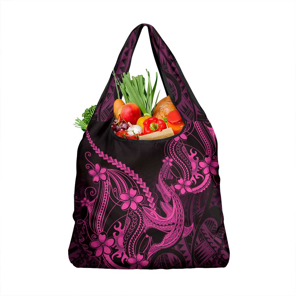 Pink Black Aloha Hawaii Grocery Bag Polynesian Shark Tattoo With Plumeria LT14 1-pack One Size Pink - Polynesian Pride