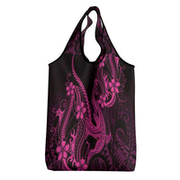 Pink Black Aloha Hawaii Grocery Bag Polynesian Shark Tattoo With Plumeria - Polynesian Pride