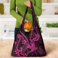 Pink Black Aloha Hawaii Grocery Bag Polynesian Shark Tattoo With Plumeria - Polynesian Pride