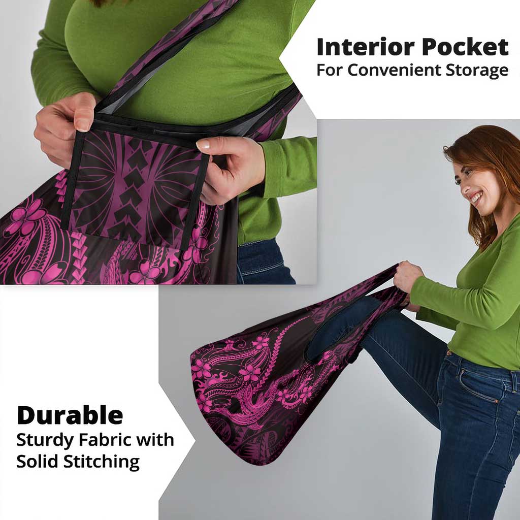 Pink Black Aloha Hawaii Grocery Bag Polynesian Shark Tattoo With Plumeria - Polynesian Pride