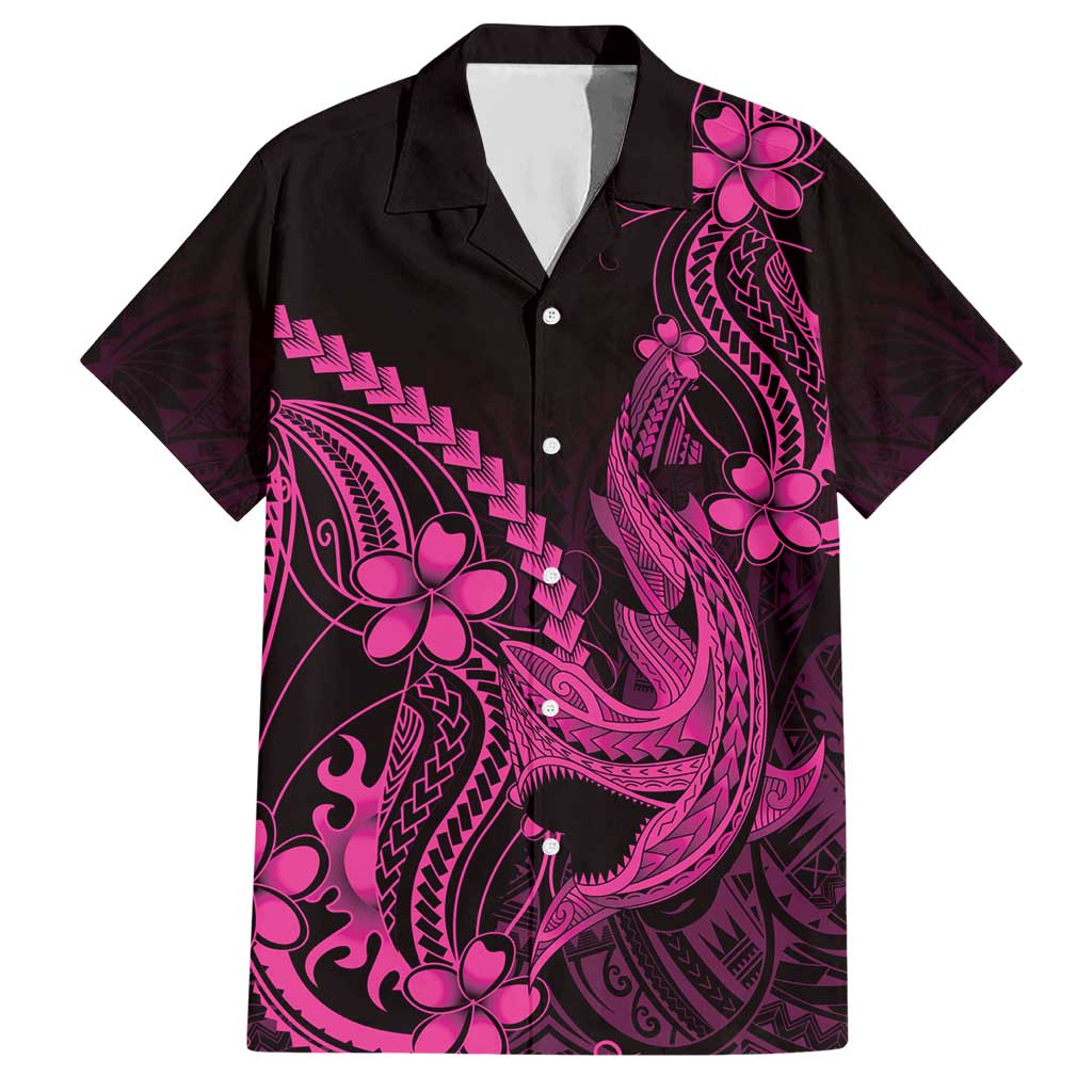 Pink Black Aloha Hawaii Hawaiian Shirt Polynesian Shark Tattoo With Plumeria LT14 Pink - Polynesian Pride