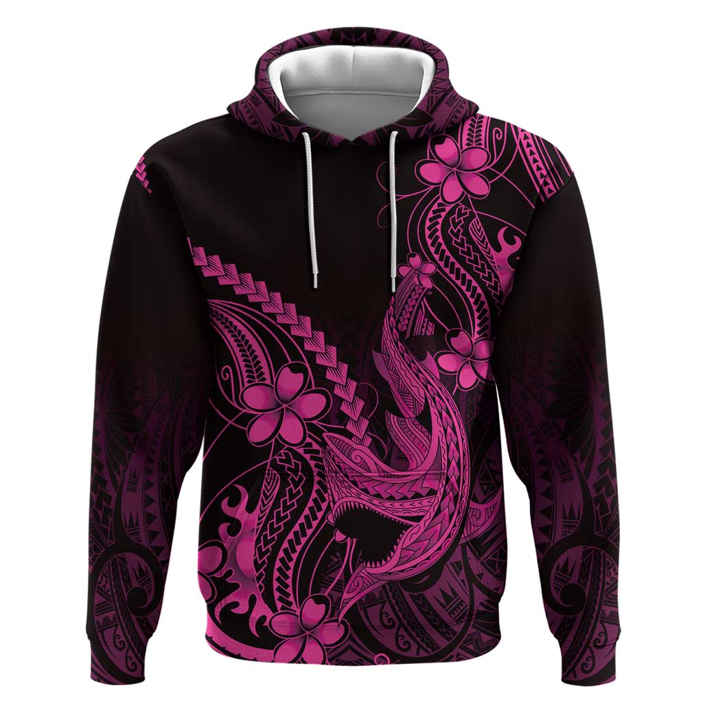 Pink Black Aloha Hawaii Hoodie Polynesian Shark Tattoo With Plumeria LT14 Pullover Hoodie Pink - Polynesian Pride