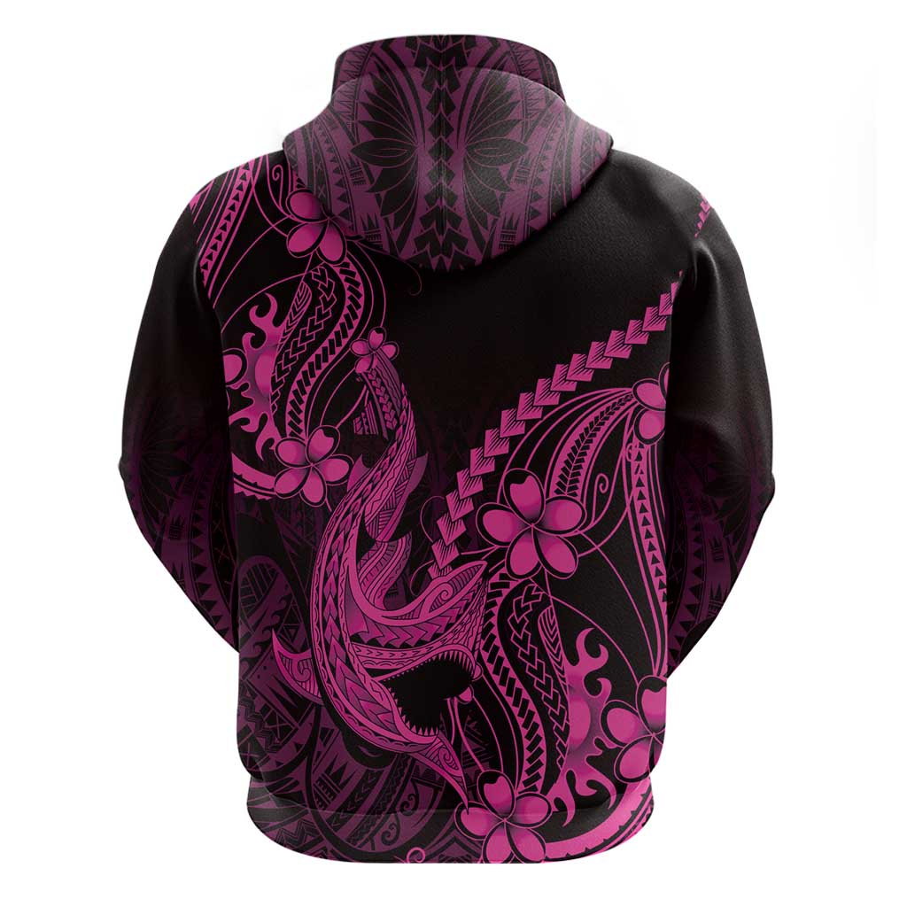 Pink Black Aloha Hawaii Hoodie Polynesian Shark Tattoo With Plumeria - Polynesian Pride