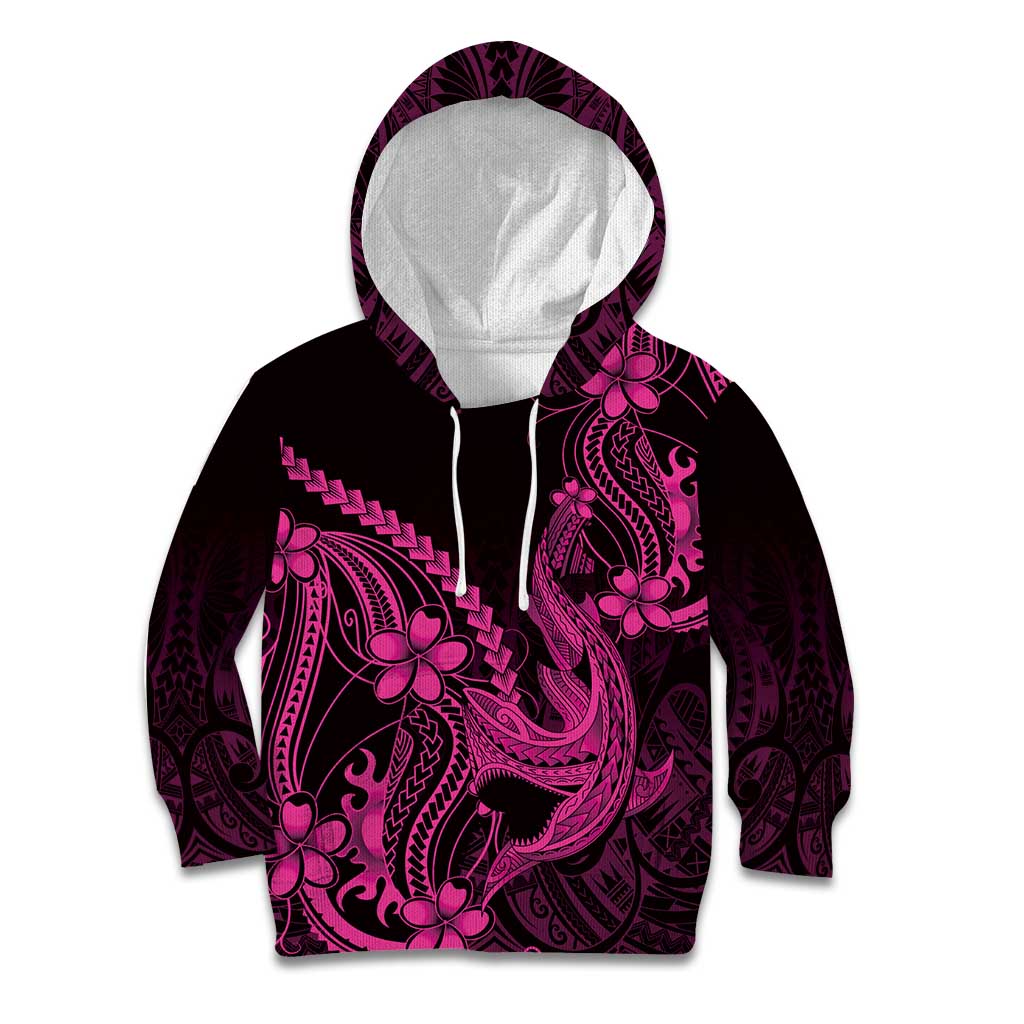 Pink Black Aloha Hawaii Kid Hoodie Polynesian Shark Tattoo With Plumeria LT14 Hoodie Pink - Polynesian Pride