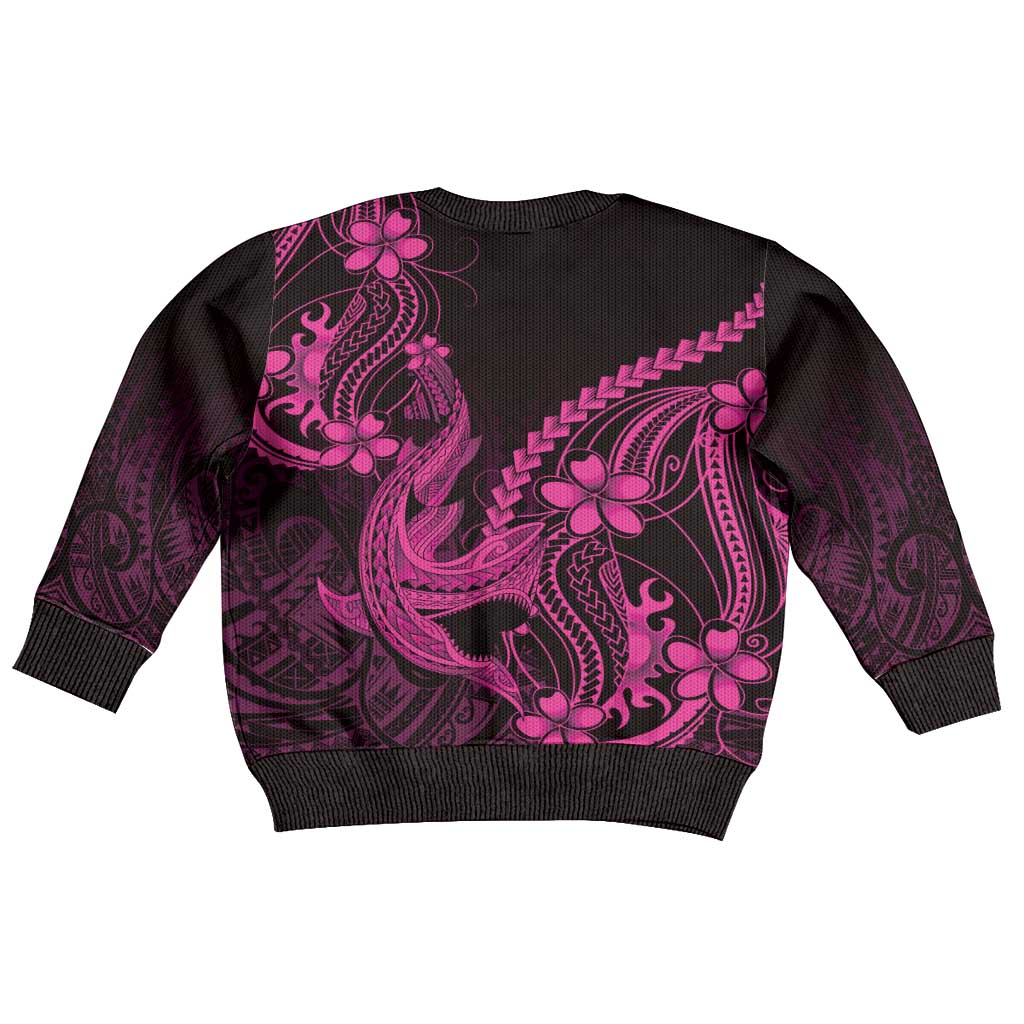 Pink Black Aloha Hawaii Kid Ugly Christmas Sweater Polynesian Shark Tattoo With Plumeria - Polynesian Pride