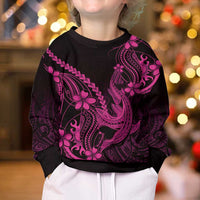 Pink Black Aloha Hawaii Kid Ugly Christmas Sweater Polynesian Shark Tattoo With Plumeria - Polynesian Pride