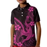 Pink Black Aloha Hawaii Kid Polo Shirt Polynesian Shark Tattoo With Plumeria - Polynesian Pride