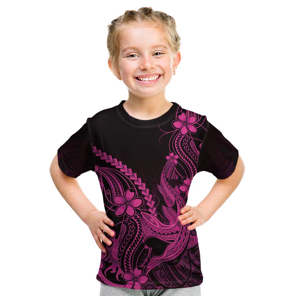 Pink Black Aloha Hawaii Kid T Shirt Polynesian Shark Tattoo With Plumeria LT14 Pink - Polynesian Pride