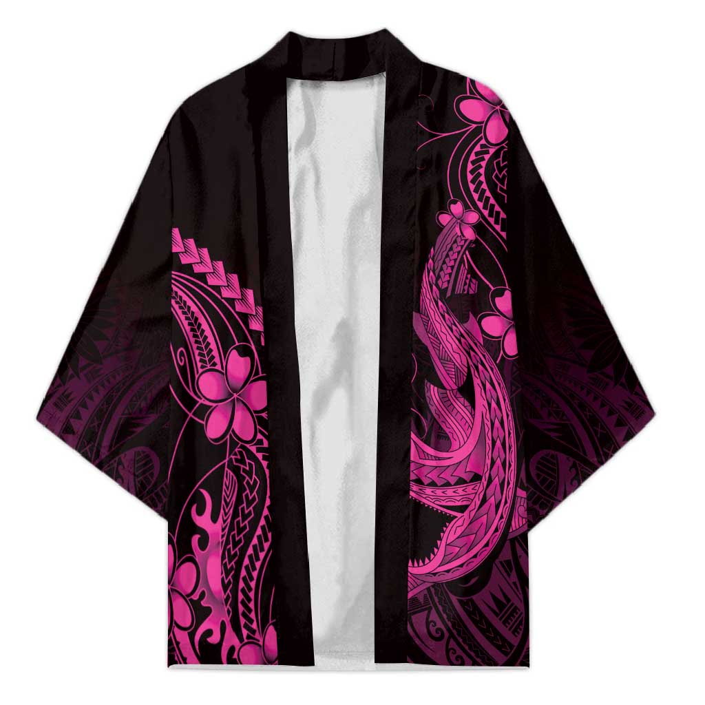 Pink Black Aloha Hawaii Kimono Polynesian Shark Tattoo With Plumeria LT14 Unisex Pink - Polynesian Pride