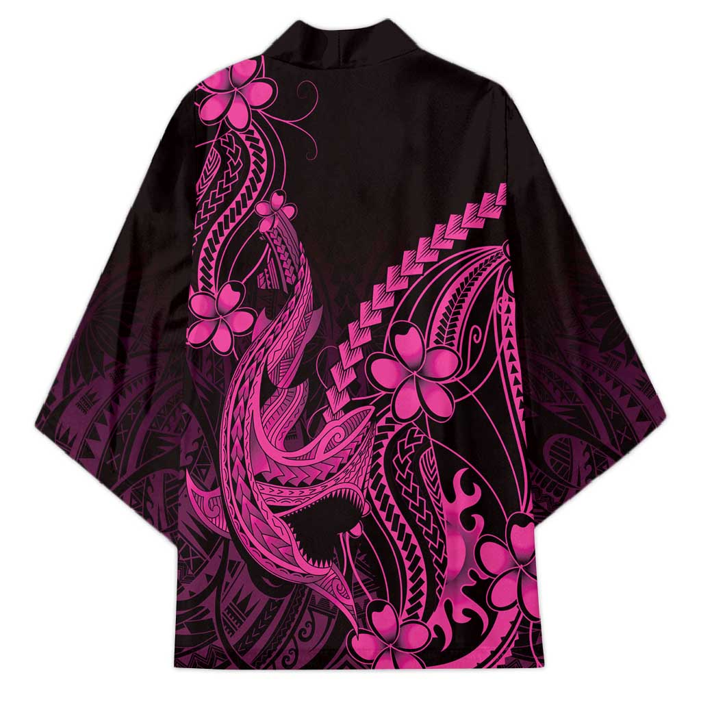 Pink Black Aloha Hawaii Kimono Polynesian Shark Tattoo With Plumeria - Polynesian Pride