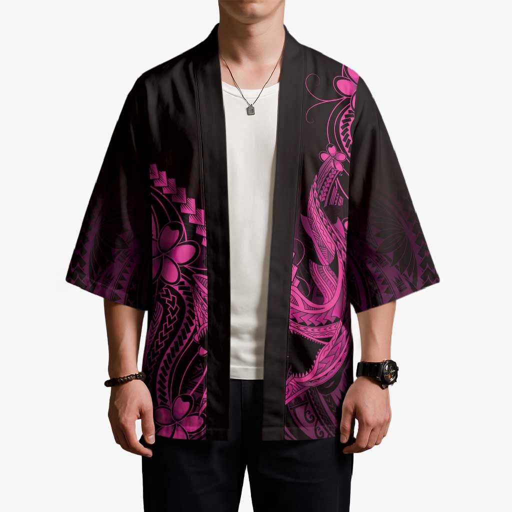 Pink Black Aloha Hawaii Kimono Polynesian Shark Tattoo With Plumeria - Polynesian Pride