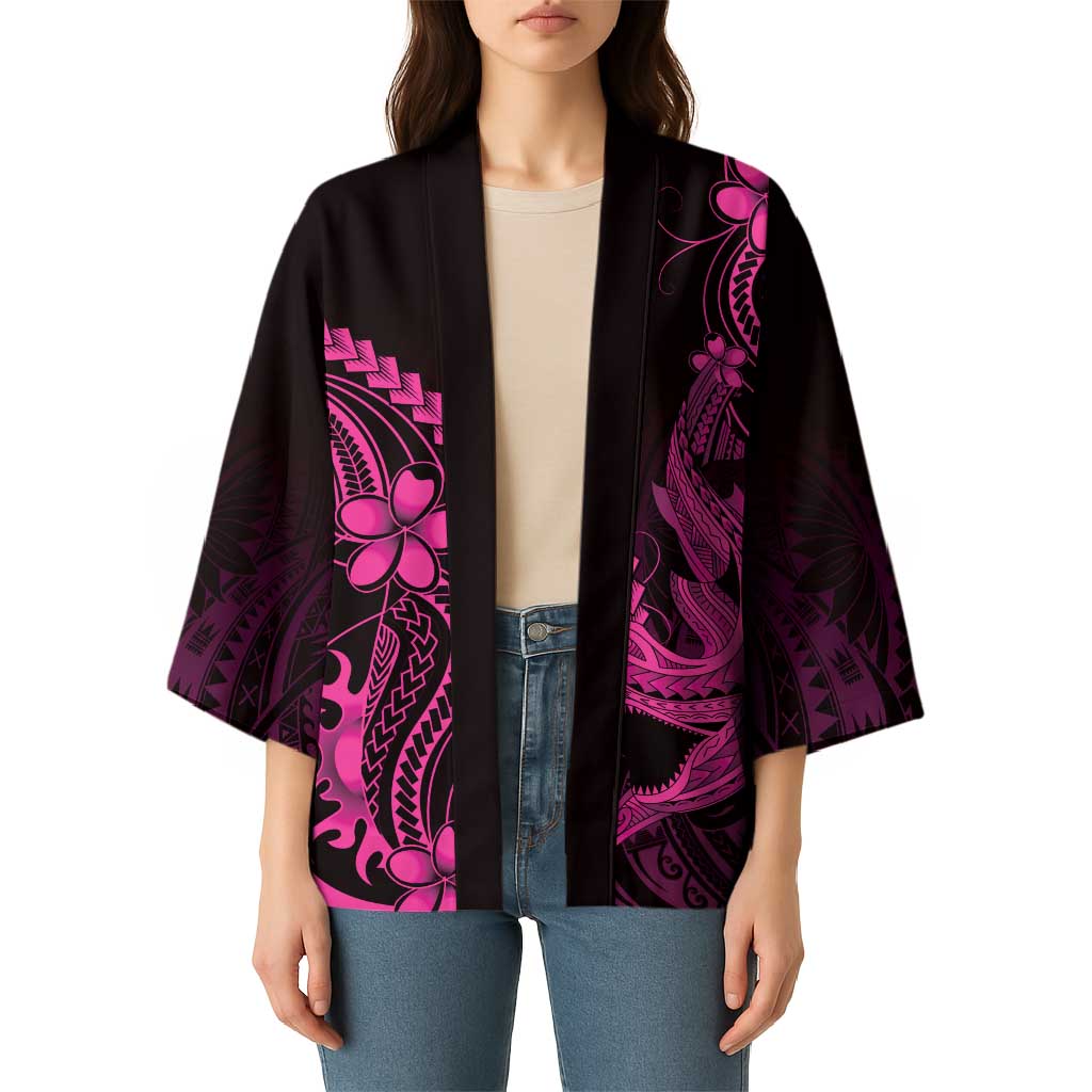Pink Black Aloha Hawaii Kimono Polynesian Shark Tattoo With Plumeria - Polynesian Pride