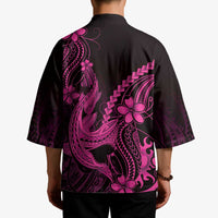 Pink Black Aloha Hawaii Kimono Polynesian Shark Tattoo With Plumeria - Polynesian Pride