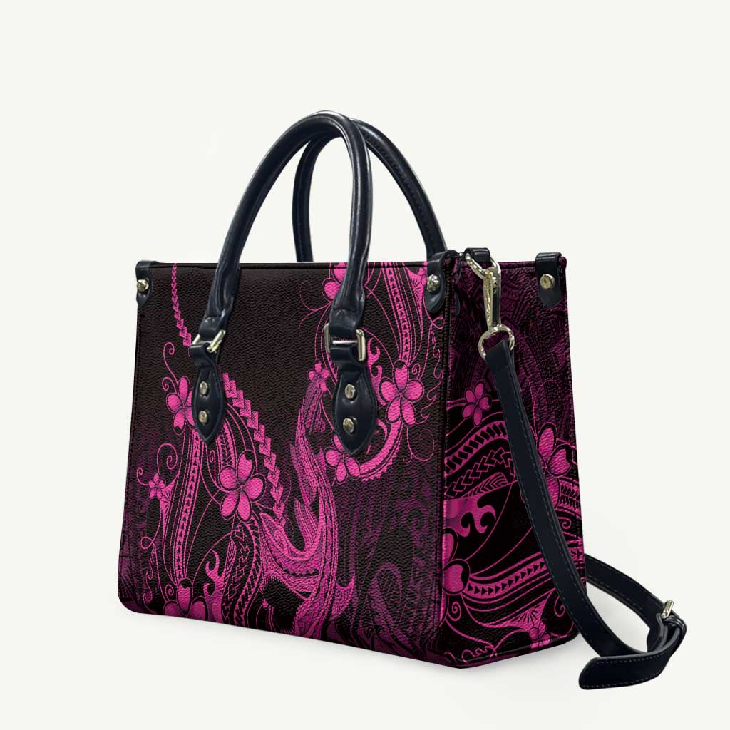 Pink Black Aloha Hawaii Leather Bag Polynesian Shark Tattoo With Plumeria LT14 Pink - Polynesian Pride
