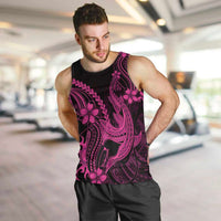 Pink Black Aloha Hawaii Men Tank Top Polynesian Shark Tattoo With Plumeria - Polynesian Pride