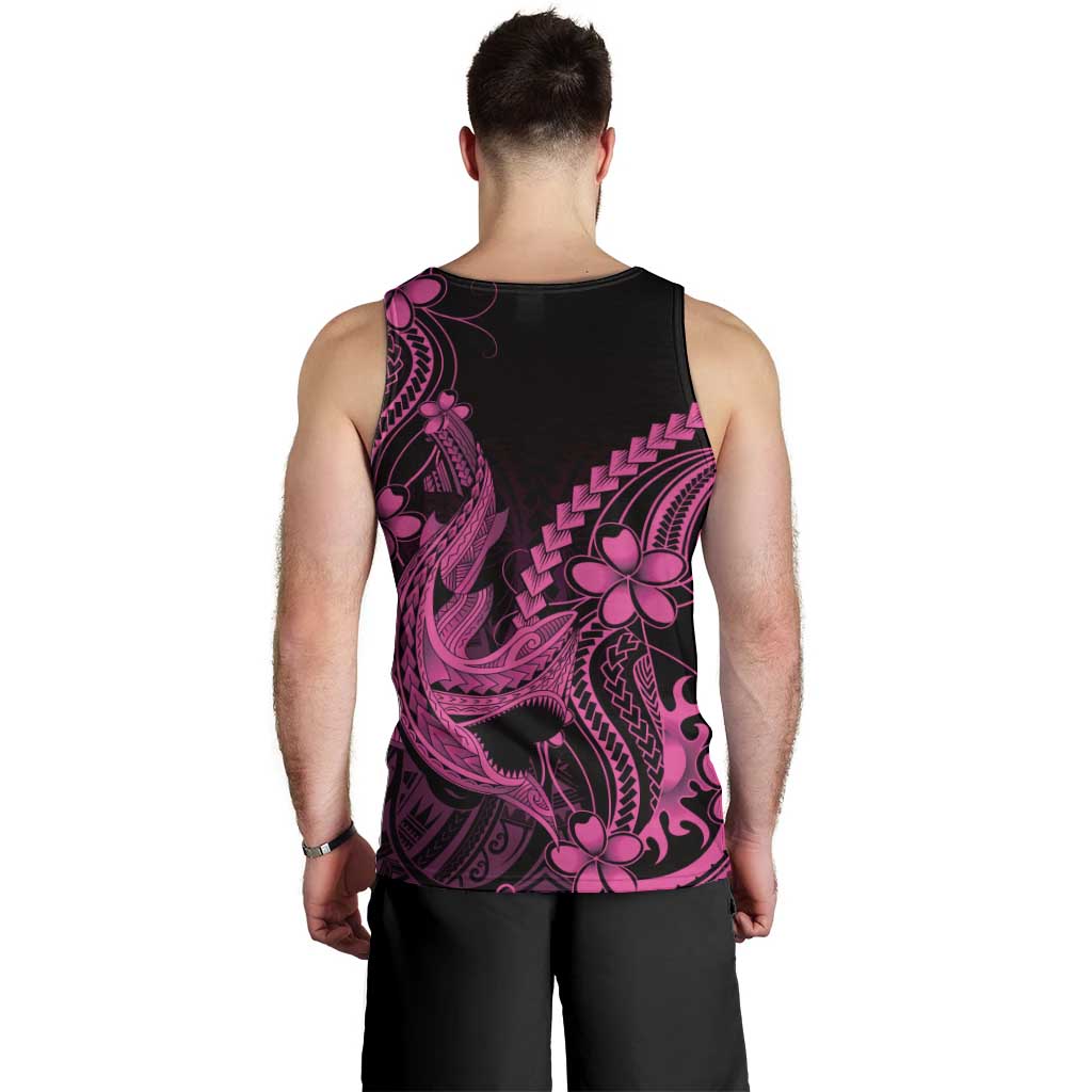 Pink Black Aloha Hawaii Men Tank Top Polynesian Shark Tattoo With Plumeria - Polynesian Pride