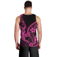 Pink Black Aloha Hawaii Men Tank Top Polynesian Shark Tattoo With Plumeria - Polynesian Pride