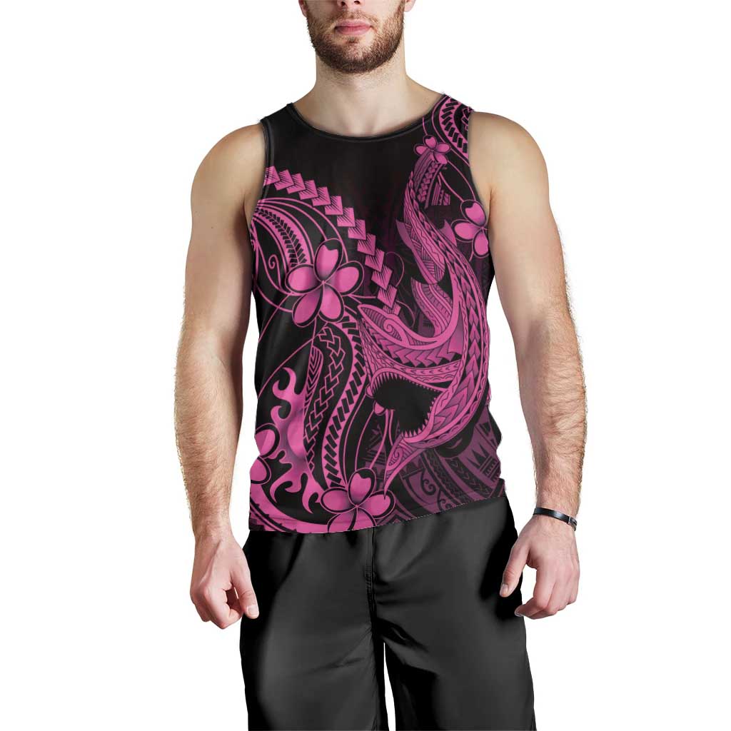Pink Black Aloha Hawaii Men Tank Top Polynesian Shark Tattoo With Plumeria - Polynesian Pride