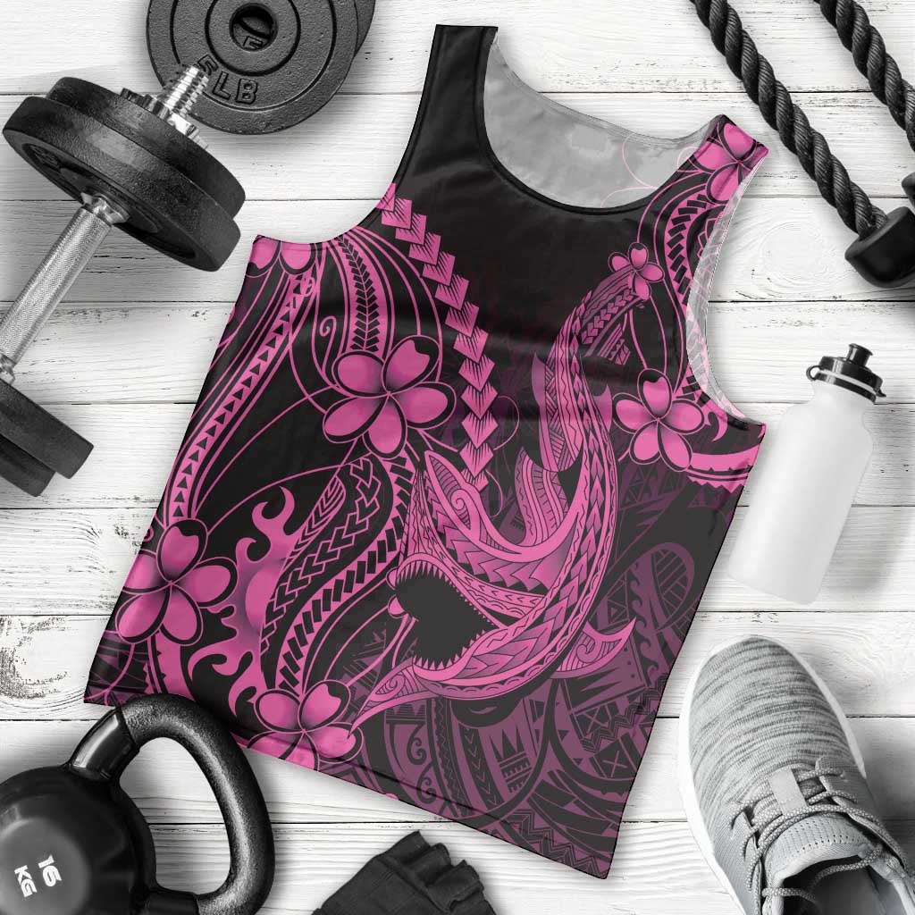 Pink Black Aloha Hawaii Men Tank Top Polynesian Shark Tattoo With Plumeria - Polynesian Pride