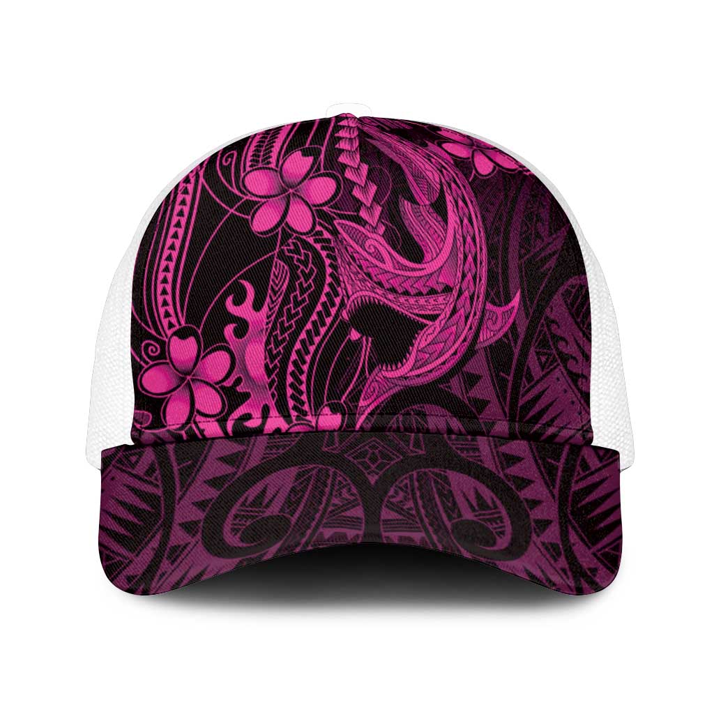 Pink Black Aloha Hawaii Mesh Trucker Cap Polynesian Shark Tattoo With Plumeria - Polynesian Pride