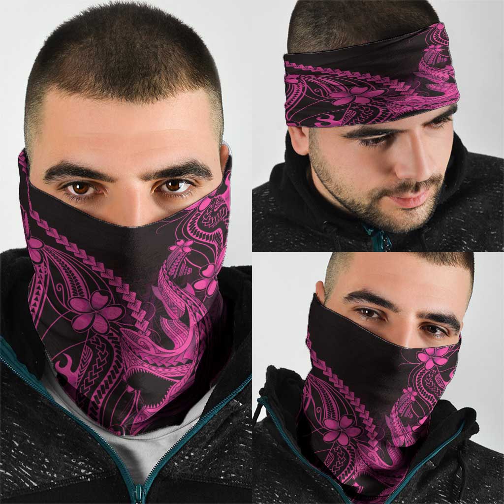 Pink Black Aloha Hawaii Neck Gaiter Polynesian Shark Tattoo With Plumeria - Polynesian Pride