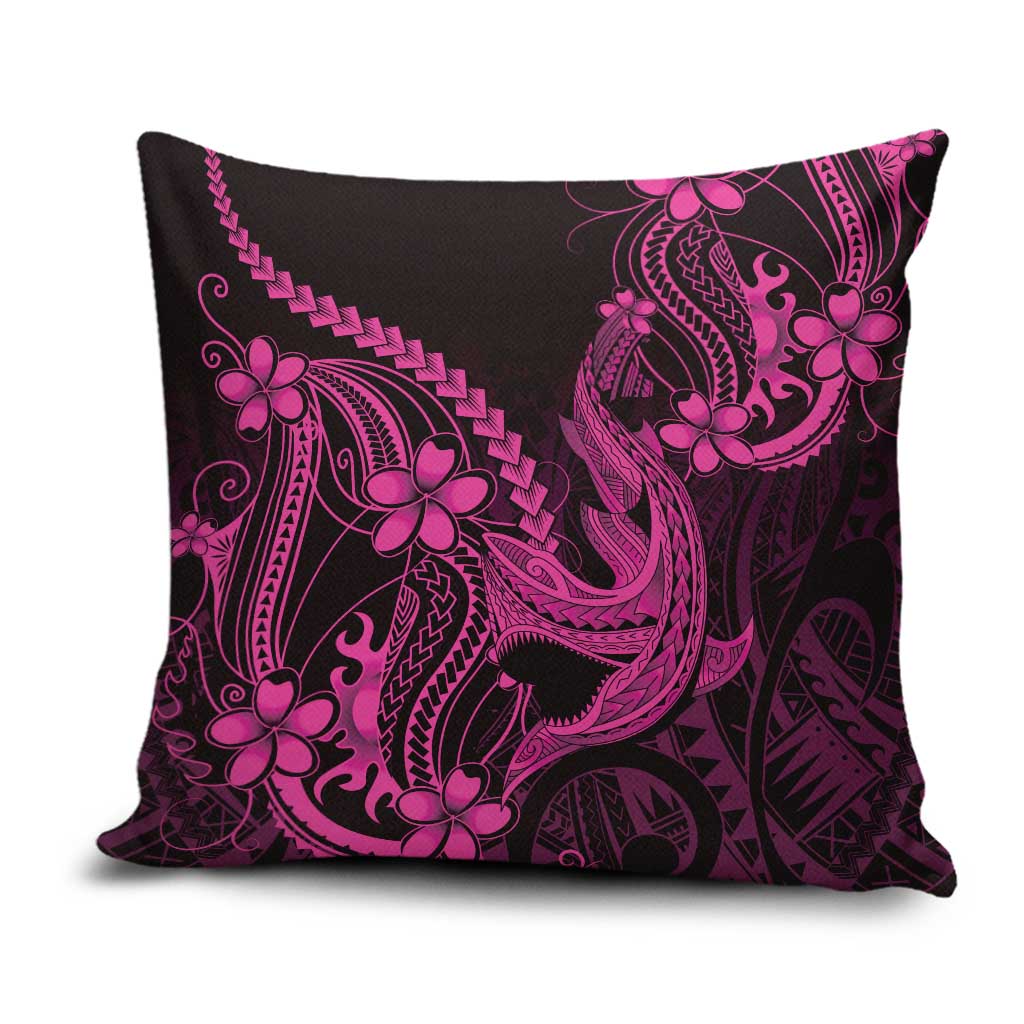 Pink Black Aloha Hawaii Pillow Cover Polynesian Shark Tattoo With Plumeria - Polynesian Pride