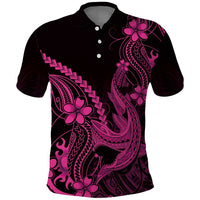 Pink Black Aloha Hawaii Polo Shirt Polynesian Shark Tattoo With Plumeria - Polynesian Pride