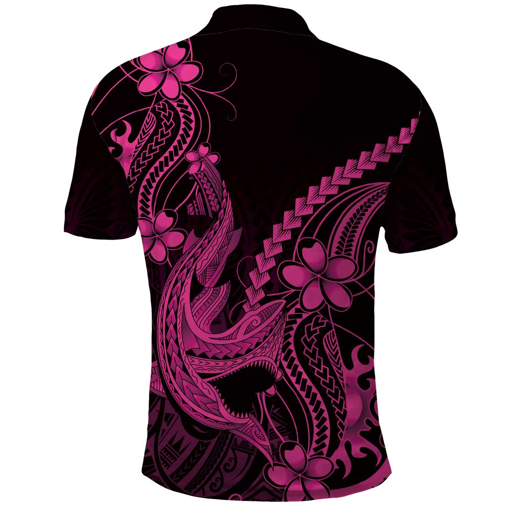 Pink Black Aloha Hawaii Polo Shirt Polynesian Shark Tattoo With Plumeria - Polynesian Pride