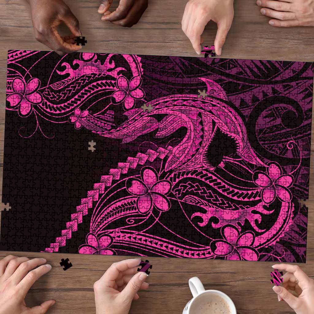 Pink Black Aloha Hawaii Puzzle Polynesian Shark Tattoo With Plumeria - Polynesian Pride