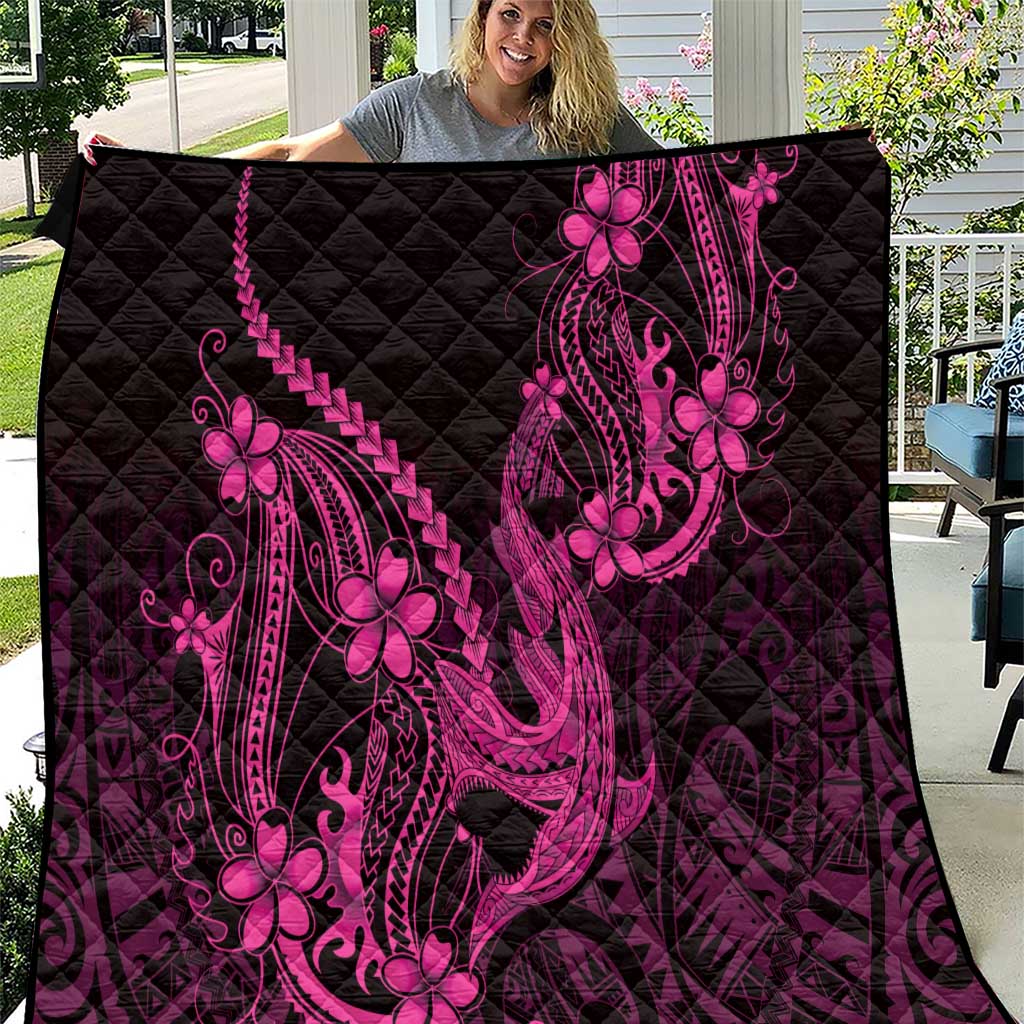 Pink Black Aloha Hawaii Quilt Polynesian Shark Tattoo With Plumeria LT14 Pink - Polynesian Pride