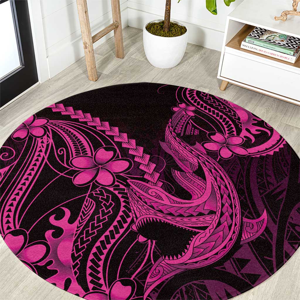 Pink Black Aloha Hawaii Round Carpet Polynesian Shark Tattoo With Plumeria - Polynesian Pride