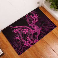 Pink Black Aloha Hawaii Rubber Doormat Polynesian Shark Tattoo With Plumeria - Polynesian Pride