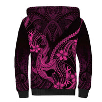 Pink Black Aloha Hawaii Sherpa Hoodie Polynesian Shark Tattoo With Plumeria - Polynesian Pride