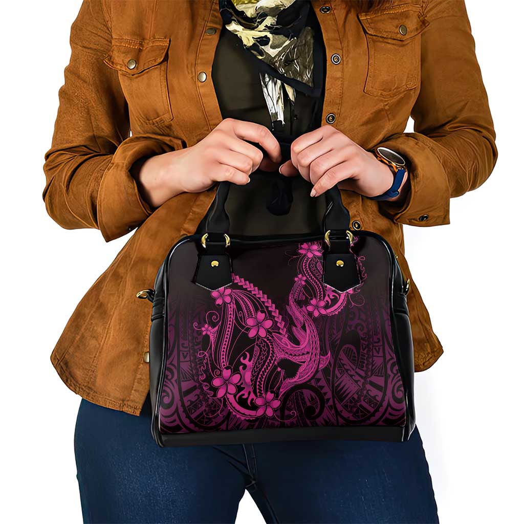 Pink Black Aloha Hawaii Shoulder Handbag Polynesian Shark Tattoo With Plumeria - Polynesian Pride