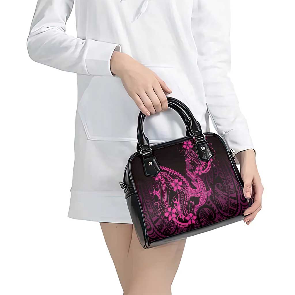 Pink Black Aloha Hawaii Shoulder Handbag Polynesian Shark Tattoo With Plumeria - Polynesian Pride