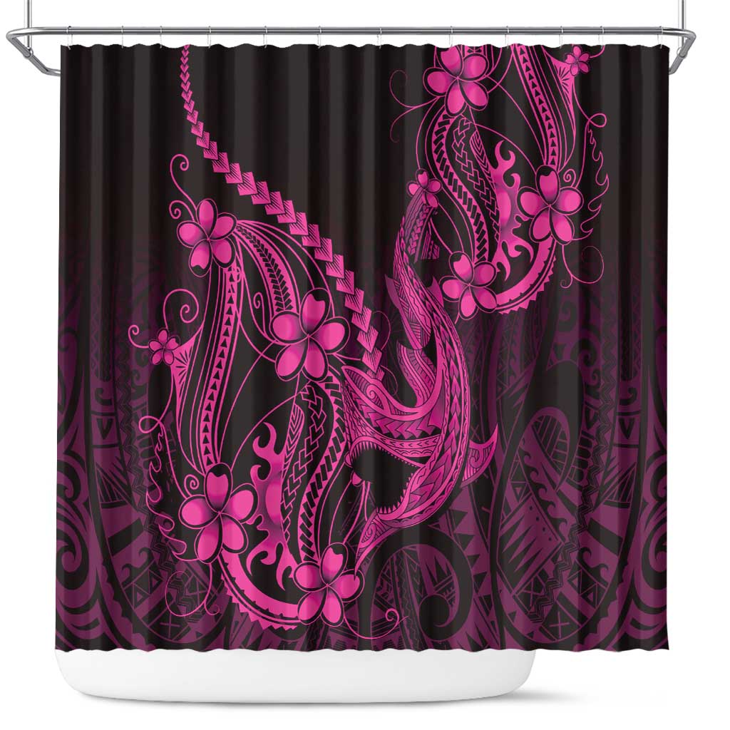 Pink Black Aloha Hawaii Shower Curtain Polynesian Shark Tattoo With Plumeria - Polynesian Pride
