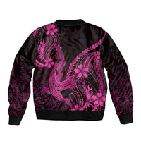 Pink Black Aloha Hawaii Sleeve Zip Bomber Jacket Polynesian Shark Tattoo With Plumeria - Polynesian Pride