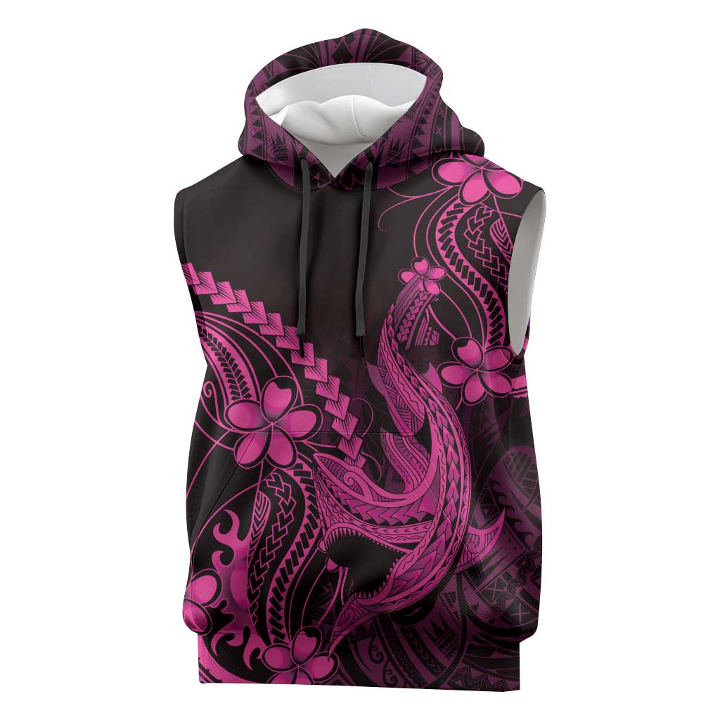 Pink Black Aloha Hawaii Sleeveless Hoodie Polynesian Shark Tattoo With Plumeria - Polynesian Pride