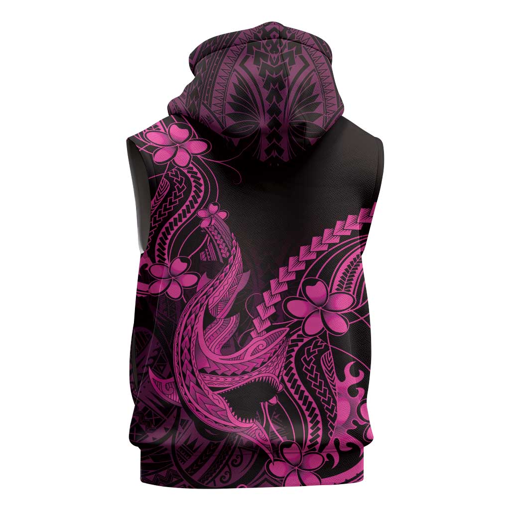 Pink Black Aloha Hawaii Sleeveless Hoodie Polynesian Shark Tattoo With Plumeria - Polynesian Pride
