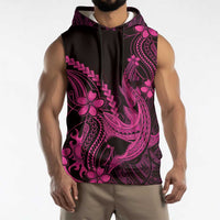 Pink Black Aloha Hawaii Sleeveless Hoodie Polynesian Shark Tattoo With Plumeria - Polynesian Pride