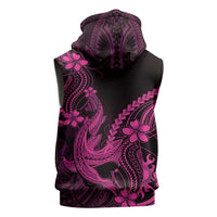 Pink Black Aloha Hawaii Sleeveless Zip Hoodie Polynesian Shark Tattoo With Plumeria - Polynesian Pride