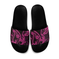 Pink Black Aloha Hawaii Slide Sandals Polynesian Shark Tattoo With Plumeria - Polynesian Pride