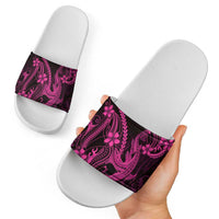 Pink Black Aloha Hawaii Slide Sandals Polynesian Shark Tattoo With Plumeria - Polynesian Pride