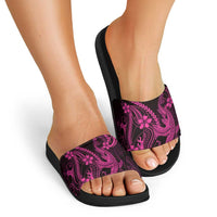 Pink Black Aloha Hawaii Slide Sandals Polynesian Shark Tattoo With Plumeria - Polynesian Pride