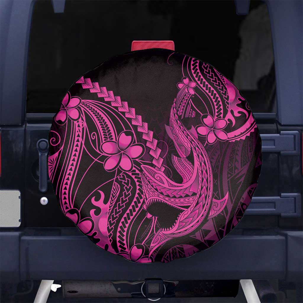 Pink Black Aloha Hawaii Spare Tire Cover Polynesian Shark Tattoo With Plumeria - Polynesian Pride