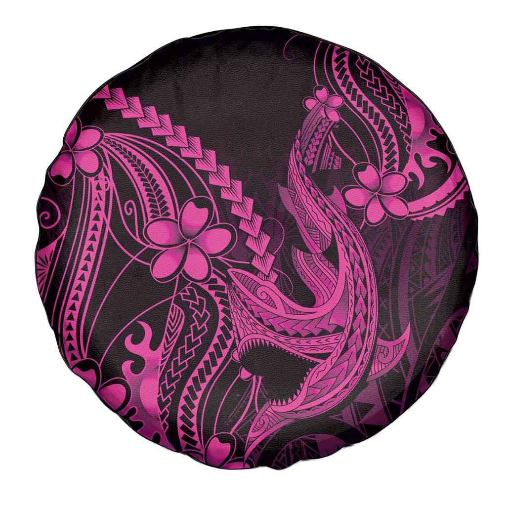 Pink Black Aloha Hawaii Spare Tire Cover Polynesian Shark Tattoo With Plumeria - Polynesian Pride
