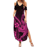 Pink Black Aloha Hawaii Summer Maxi Dress Polynesian Shark Tattoo With Plumeria - Polynesian Pride